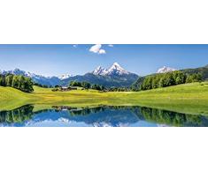 Artland Glasbilder Wandbild Glas Bild einteilig 125x50 cm Querformat Alpen Berge Bergsee See Natur Landschaft Wald Tal Urlaub Sommer T9QB