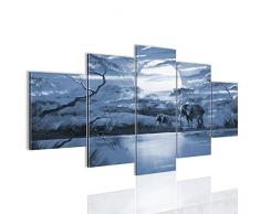 Bilder Afrika Elefant Wandbild 200 x 100 cm Vlies - Leinwand Bild XXL Format Wandbilder Wohnzimmer Wohnung Deko Kunstdrucke Blau 5 Teilig - MADE IN GERMANY - Fertig zum AufhÃ¤ngen 000451b
