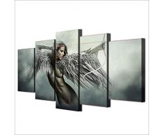 JINFAN Vlies Leinwandbild 5 TLG Leinwandbilder Hängende Gemälde Wandkunst Hd-Druck Leinwand 5 Stücke Sets Fantasie Engel Krieger Flügel Poster,Mit Rahmen,150 * 80CM