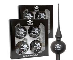 FC St. Pauli 9-teiliges Christbaumset Weihnachtsset Tannenbaumspitze Weihnachtskugeln Dekoration Totenkopf Schwarz