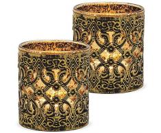matches21 Windlichter Kerzengläser Teelichtgläser Orientalisch Marokko Design Gold antik Metalldekor 2er Set Ø 7x8 cm
