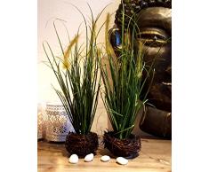 LB H&F 2er Set künstliches Gras Kunstgras als Dekopflanze mit Weidennest Deko PO