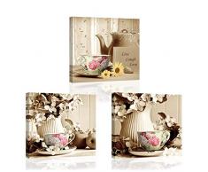 Piy Painting Bilder Retro Kaffeetasse Wandbilder und Kunstdrucke auf Leinwand Leinwandbild Elegante Vase Wasserdichte Home Deko für SPA Yoga Zimmer Wohnzimmer Schlafimmer Küche Malerei 30x30cm 3er