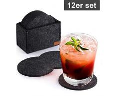Glowbal Filz Untersetzer rund für Gläser 12er Set, Design Glasuntersetzer in dunkelgrau für Getränke, Bar, Tassen, Glas - Tischuntersetzer Filzuntersetzer
