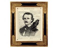 Edgar Allan Poe Rabe Gothic Poster Kunstdruck auf antiker Buchseite Geschenk Halloween Deko Steampunk ungerahmt