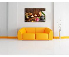 Kerzen mit Zen Steinen und Seerose Format: 120x80 auf Leinwand, XXL riesige Bilder fertig gerahmt mit Keilrahmen, Kunstdruck auf Wandbild mit Rahmen, günstiger als Gemälde oder Ölbild, kein Poster oder Plakat