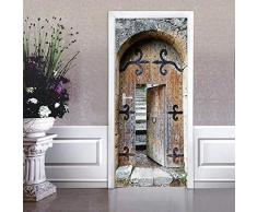 YSJHPC 3D-Türaufkleber-Tür-Wand-Papier-Wandbild, Vintage Europäische Braune Holztür 77*200CM PVC-wasserdichte selbstklebende -Tür-Wand-Tapete-Kunst-dekorative Wand-Abziehbilder für für heim schlafzimm