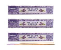 aqasha Tulasi Lavender Nag Champa | 36 Sticks | 21 cm | Brenndauer ca. 45 min. | Lavendel Masala | Räucher-Stäbchen-Set | Hand-Arbeit | Incense