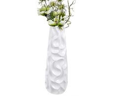Lifestyle & More Moderne Deko Vase Blumenvase Bodenvase Wave aus Keramik weiß glänzend Höhe 57 cm