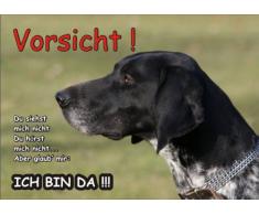 PEMA INDIGOS UG - Türschild FunSchild - SE429 DIN A5 Achtung Hund DEUTSCH KURZHAAR - für Käfig, Zwinger, Haustier, Tür, Tier, Aquarium - aus hochwertigem Alu-Dibond beschriftet sehr stabil