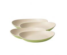 BIOZOYG Hochwertiges Bambus Teller Set I Kinderteller Kuchenteller Snackschale Servierteller I Bio Bambus Geschirr I 4 x ovale Speiseteller Melamin Natur weiß/grün, 22,5 x 19 cm