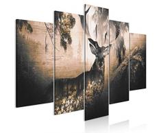 decomonkey Bilder Hirsch 200x100 cm 5 Teilig Leinwandbilder Bild auf Leinwand Vlies Wandbild Kunstdruck Wanddeko Wand Wohnzimmer Wanddekoration Deko Tiere Natur