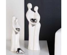 Große Skulptur Paar für Hochzeit oder Verlobung aus Keramik weiß/silber Höhe 39 cm