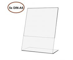 TUKA [5x] Anzeige-Ständer A5 Plakataufsteller im Hochformat, Tischaufsteller L-Ständer, Prospektständer Werbeaufsteller Speisekartenhalter aus 2mm glasklarem Acryl, TKD8200-A5-5x