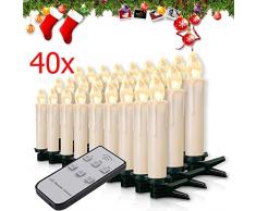 Miafamily 20-60er Weinachten LED Kerzen Weihnachtsbeleuchtung Lichterkette Kerzen kabellos Weihnachtskerzen Weihnachtsbaum Kerzen mit Fernbedienung kabellos Baumkerzen(milchweisse Hülle, 40er)