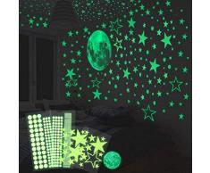 HOMMINI Wandtattoo Leuchtsticker Selbstklebend 435/Leuchtpunkte und 30cm Mond Wandsticker für kinderzimmer Sternenhimmel-leuchtsterne und Fluoreszierend Leuchtaufkleber mit starker Leuchtkraft