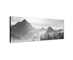 Augenblicke Wandbilder Keilrahmenbild Panoramabild SCHWARZ/Weiss 150x50cm Berge Wald Schnee Wolken Sonnenstrahlen