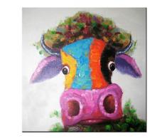 Wandbild im Pop-Art-Stil mit Kuh-/Bullen-Motiv, modern, mehrfarbig, handgemalt und fertig eingerahmt, canvas, mehrfarbig, 24x24in