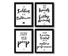 WIETRE Premium 4er-Set lustige Bad WC Sprüche | Badezimmer Toilette Zitate - Deko Bild | Kunstdruck A4 Poster witzig - ohne Rahmen