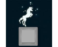 Wandtattoo Wandaufkleber Lichtschalter Leuchtsticker Einhorn mit Schmetterlinge und Sternen fluoreszierend (nachtleuchtend) M1400