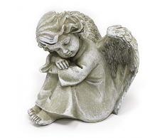 TEMPELWELT Deko Engel Figur Schutzengel Grabengel Sitzend 12 x 10 x 11 cm, Polystein Steinoptik Grau, Dekoengel Grabschmuck Engelkind