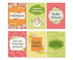 Papierdrachen 12 Osterkarten zum Sammeln und Verschicken - liebevoll gestaltetes Postkarten Set Osterblumen - Grußkarten Set 6 - Ostern 2020