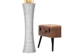 Leewadee Große Bodenvase für Dekozweige hohe Standvase Design Holzvase 90 cm, Mangoholz, Silber