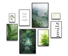 murando Poster 8er-Set Bilder Kunstdruck Posterset Plakat Wandbild Print Kunstposter Wandposter Wandbild Wohnung Wanddeko Design Wald Nebel Tropische Blätter Natur Smile grün