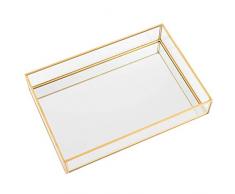 QILICZ Spiegeltablett Dekotablett Spiegel Tablett Glastablett Schmuck/Kosmetik Organizer verspiegelt Dekoration Tablett Kosmetik Platte Serviergeschirr Kerzentablett - 25x17x4.5cm