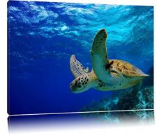 Schildkröte im Riff Format: 120x80 auf Leinwand, XXL riesige Bilder fertig gerahmt mit Keilrahmen, Kunstdruck auf Wandbild mit Rahmen, günstiger als Gemälde oder Ölbild, kein Poster oder Plakat