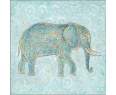 Rahmen-Kunst Keilrahmen-Bild - Studio M. Wisdom Elephant Leinwandbild Elefant blau Feng-Shui Zen puristisch minimalistisch modern (65x65)