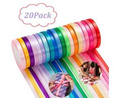 Sunwuun 25 Meters Weihnachtsbänder Ripsband Dekoband Schleifenband Satinband Geschenkband für Weihnachten Geschenkverpackung Hochzeit Weihnachtsdekoration Party und Geburtstag (20 Pack Ribbon)