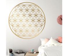 Grandora Wandtattoo Blume des Lebens I Gold (BxH) 90 x 90 cm I Schlafzimmer Wohnzimmer Sticker Aufkleber Wandaufkleber Wandsticker Mandala Folie W940