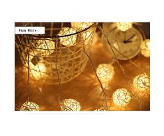 2 Stück Rattan Lampion LED Lichterkette 2m 20 LEDs Rattan Kugel Stimmungs Lichterkette Außen Lichterketten Solar Lampions für Weinachten, Geburtstag, Valentinstag, Hochzeit Fest und Party