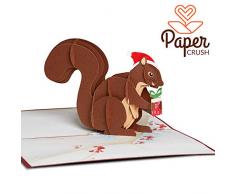 PaperCrush® Pop-Up Karte Weihnachten Eichhörnchen - Handgemachte 3D Weihnachtskarte für Frauen und Kinder inkl. Umschlag