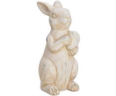 matches21 Dekorativer Osterhase & Osterei Figur aus Ton Hase Osterfigur Antiklook weiß Gartendeko 1 STK. - 15x13x30 cm