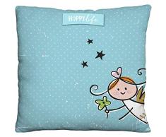 Die Geschenkewelt Happy Life 46148 Plüschkissen Schutzengel, Deko Engel-Motiv, Hellblau Kissen, Polyester, Blau, 25 cm x 25 cm