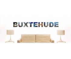 Wandtattoo farbige Wandschrift Städtename Buxtehude mit Sehenswürdigkeiten 40 x 5 cm Länge