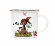 ilka parey wandtattoo-welt Emaillebecher Becher Tasse Camping Hase Häschen hinterherzieh Tier Pusteblume & Wunschname Name Kaffeetasse Geschenk eb369