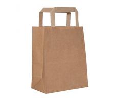 Dila GmbH 250 Papiertragetaschen Papiertaschen Henkeltaschen Tragetaschen Tüten Papiertüten braun recycelbar (22 x 11 x 28 cm)