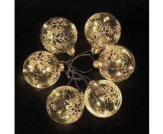 6 x Christbaumkugeln Hängende Glaskugeln mit Warmweiß LED Lichter für Weihnachtsbaum Urlaub Party Festival Restaurant Dekoration 8 cm