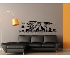 Grandora Wandtattoo Afrika Savanne Tiere I schwarz (BxH) 190 x 58 cm I Elefant Giraffe Wohnzimmer Schlafzimmer Sticker Aufkleber Wandaufkleber Wandsticker W683