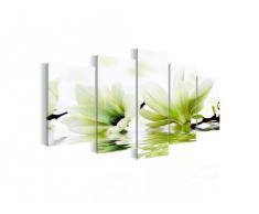 Runa Art Bilder Blumen Magnolia Wandbild 200 x 100 cm Vlies - Leinwand Bild XXL Format Wandbilder Wohnzimmer Wohnung Deko Kunstdrucke Grün 5 Teilig - Made IN Germany - Fertig zum Aufhängen 201851c