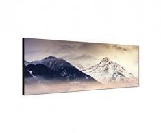 Panoramabild auf Leinwand und Keilrahmen 150x50cm Berge BÃ¤ume Nebel Schnee DÃ¤mmerung