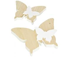 HEITMANN DECO 2 Schmetterlinge aus Holz mit kleinen Schmetterlingen - Dekofiguren als Oster- und Frühlingsdeko - Natur, Weiß
