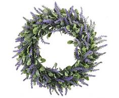 HUAESIN Künstliche Lavendel Kranz Deko Türkranz Lavendelkranz Dekokranz Wandkranz für Tür Fenster Kamin Wand Outdoor Hochzeit Frühling Ganzjährig Deko 17.7 inch Lila
