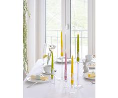 12 Leuchterkerzen Spitzkerzen Tafelkerzen Stabkerzen Tischkerzen 24,5 cm hoch verziert mit einem weißen Kaninchen geeignet für Ostern in gelb / quitte