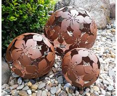 3er Set Dekokugeln Gartenkugeln Blume Metall 10+15+20cm Braun Rost-Optik Kugel Gartenkugel
