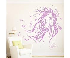 ilka parey wandtattoo-welt® Wandtattoo Pferd Wildpferd mit Blumen Federn Schmetterlingen und Wunschnamen M1874 ausgewählte Farbe: *schwarz* ausgewählte Größe: *M - 80cm breit x 68cm hoch*