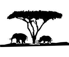 INDIGOS 4052166117838 Wandtattoo w556 Afrika / Steppe, Elefant Nashorn Wandaufkleber 80 x 42 cm, schwarz